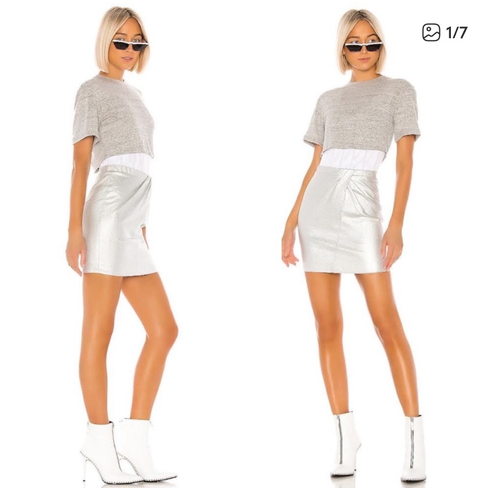 NEW $495 womens RtA Naomi Layered t-shirt dress silver gray metallic size XS
